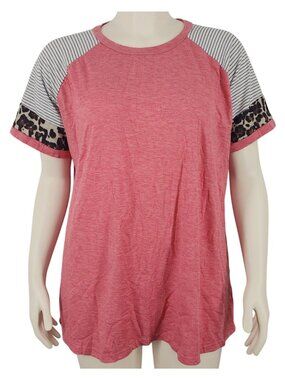 Women's ADIBOSY Ladies Shirt XXL Pink w/ Stripes & Animal Print Blouse Tee